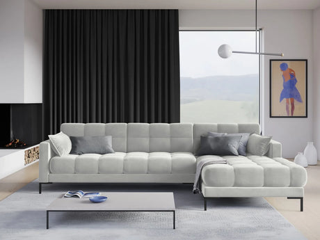 Mamaia 4-Sitzer Ecksofa, Rechte Seite, Metallbeine Schwarz, mit Bezug aus Samt (Blu03) in Silber, 293x185 cm – Bild 2