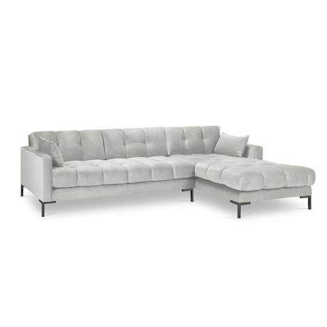 Mamaia 4-Sitzer Ecksofa, Rechte Seite, Metallbeine Schwarz, mit Bezug aus Samt (Blu03) in Silber, 293x185 cm – Bild 4