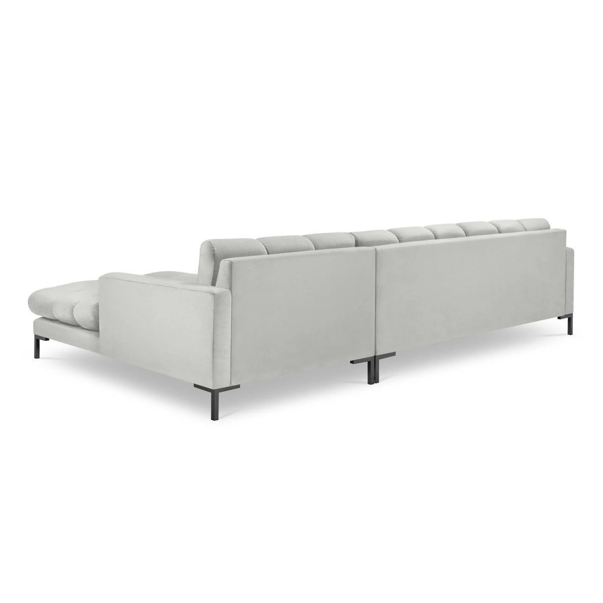 Mamaia 4-Sitzer Ecksofa, Rechte Seite, Metallbeine Schwarz, mit Bezug aus Samt (Blu03) in Silber, 293x185 cm – Bild 5