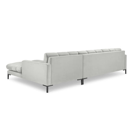 Mamaia 4-Sitzer Ecksofa, Rechte Seite, Metallbeine Schwarz, mit Bezug aus Samt (Blu03) in Silber, 293x185 cm – Bild 5