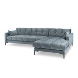 Mamaia 4-Sitzer Ecksofa, Rechte Seite, Metallbeine Schwarz, mit Bezug aus Samt (Blu06) in Hellblau, 293x185 cm – Bild 1