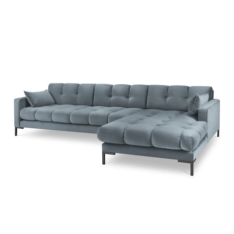 Mamaia 4-Sitzer Ecksofa, Rechte Seite, Metallbeine Schwarz, mit Bezug aus Samt (Blu06) in Hellblau, 293x185 cm – Bild 1
