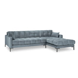 Mamaia 4-Sitzer Ecksofa, Rechte Seite, Metallbeine Schwarz, mit Bezug aus Samt (Blu06) in Hellblau, 293x185 cm – Bild 4