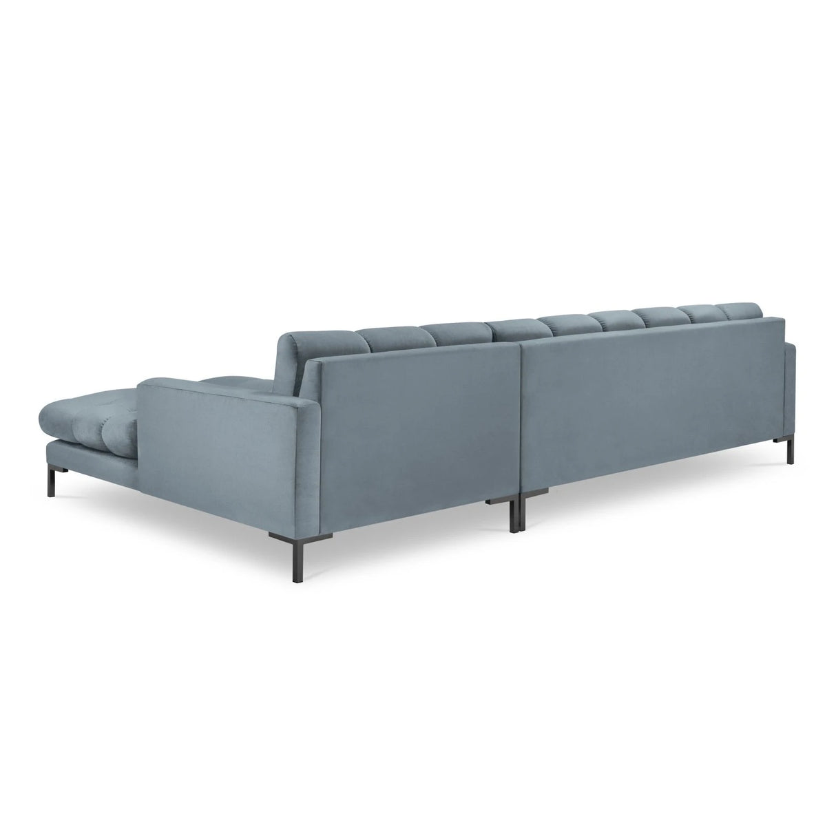 Mamaia 4-Sitzer Ecksofa, Rechte Seite, Metallbeine Schwarz, mit Bezug aus Samt (Blu06) in Hellblau, 293x185 cm – Bild 5