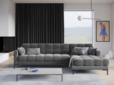 Mamaia 4-Sitzer Ecksofa, Rechte Seite, Metallbeine Schwarz, mit Bezug aus Samt (Blu13) in Hellgrau, 293x185 cm – Bild 2