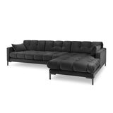 Mamaia 4-Sitzer Ecksofa, Rechte Seite, Metallbeine Schwarz, mit Bezug aus Samt (Blu18) in Dunkelgrau, 293x185 cm – Bild 1