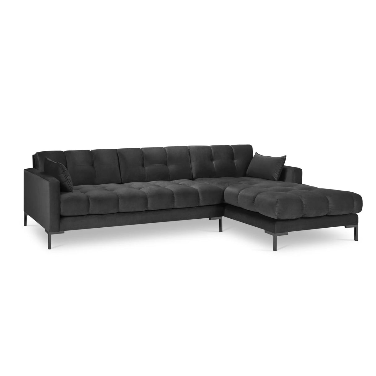 Mamaia 4-Sitzer Ecksofa, Rechte Seite, Metallbeine Schwarz, mit Bezug aus Samt (Blu18) in Dunkelgrau, 293x185 cm – Bild 4