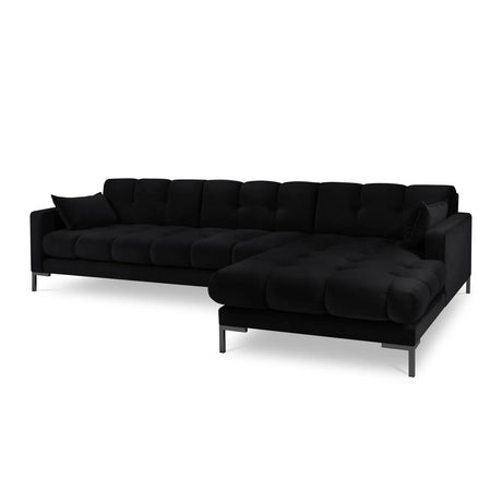 Mamaia 4-Sitzer Ecksofa, Rechte Seite, Metallbeine Schwarz, mit Bezug aus Samt (Blu19) in Schwarz, 293x185 cm – Bild 1