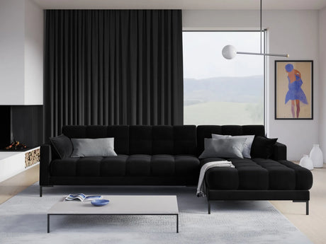 Mamaia 4-Sitzer Ecksofa, Rechte Seite, Metallbeine Schwarz, mit Bezug aus Samt (Blu19) in Schwarz, 293x185 cm – Bild 2