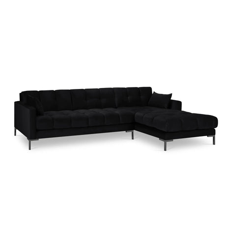 Mamaia 4-Sitzer Ecksofa, Rechte Seite, Metallbeine Schwarz, mit Bezug aus Samt (Blu19) in Schwarz, 293x185 cm – Bild 4