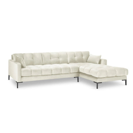 Mamaia 4-Sitzer Ecksofa, Rechte Seite, Metallbeine Schwarz, mit Bezug aus Samt (Blu22) in Leichtes Beige, 293x185 cm – Bild 4