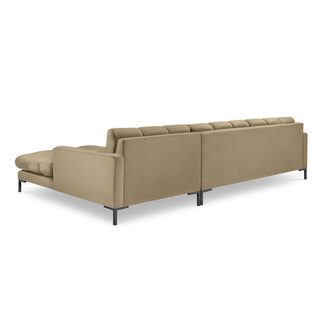 Mamaia 4-Sitzer Ecksofa, Rechte Seite, Metallbeine Schwarz, mit Bezug aus Samt (Blu28) in Beige, 293x185 cm – Bild 5