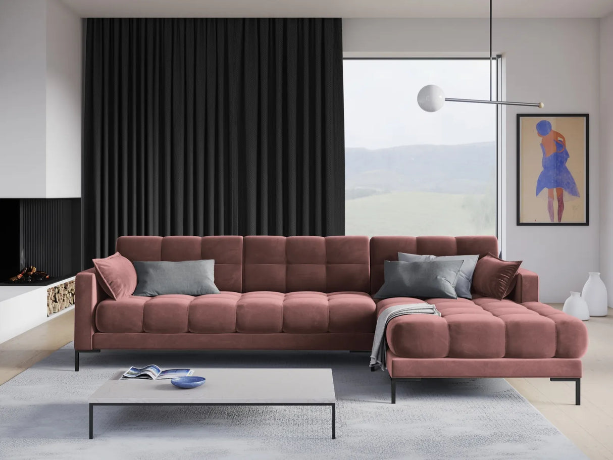 Mamaia 4-Sitzer Ecksofa, Rechte Seite, Metallbeine Schwarz, mit Bezug aus Samt (Blu52) in Rosa, 293x185 cm – Bild 2
