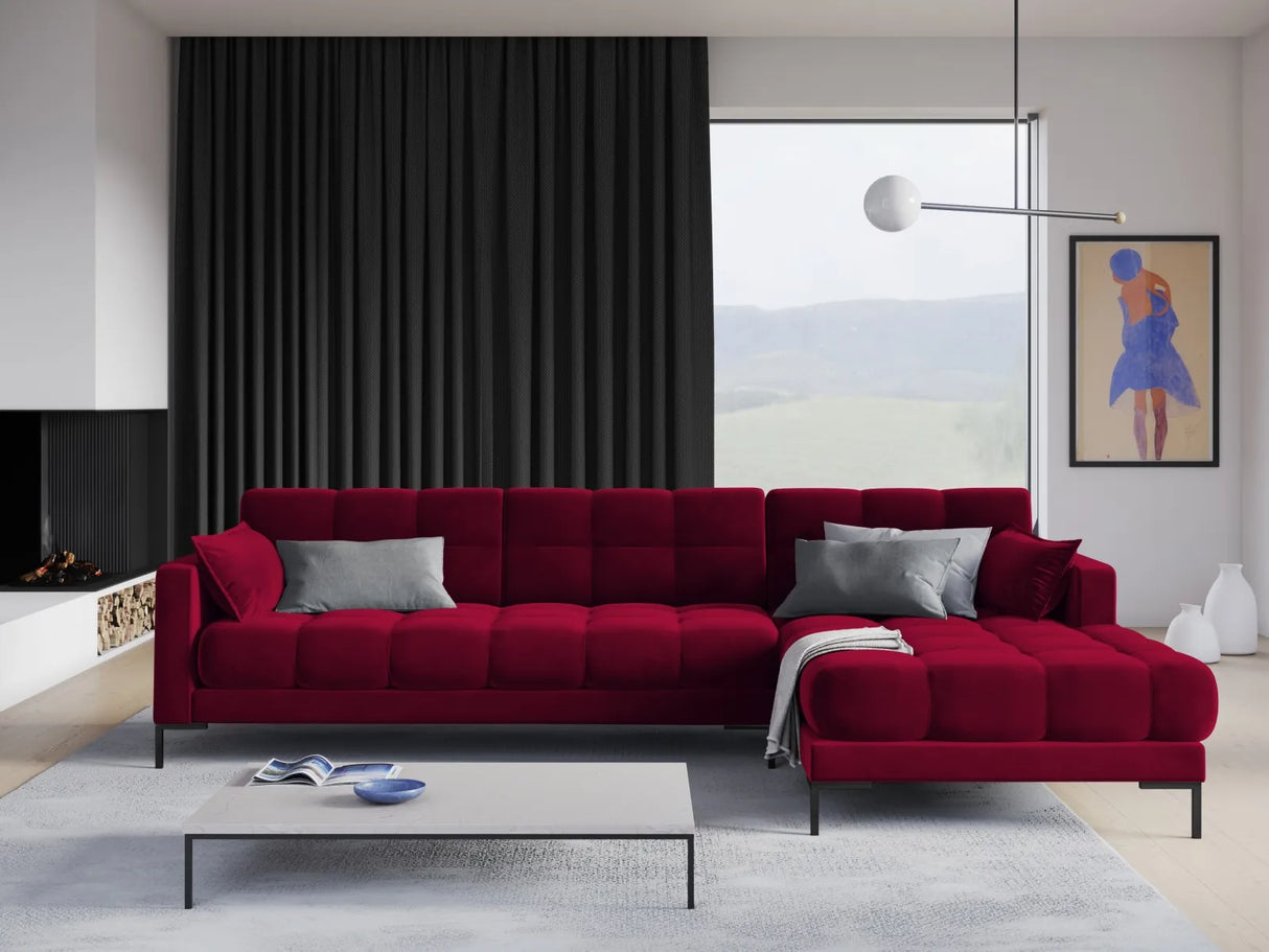 Mamaia 4-Sitzer Ecksofa, Rechte Seite, Metallbeine Schwarz, mit Bezug aus Samt (Blu59) in Rot, 293x185 cm – Bild 2