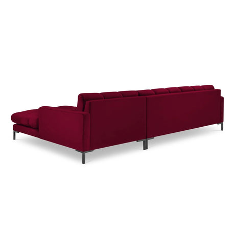 Mamaia 4-Sitzer Ecksofa, Rechte Seite, Metallbeine Schwarz, mit Bezug aus Samt (Blu59) in Rot, 293x185 cm – Bild 5