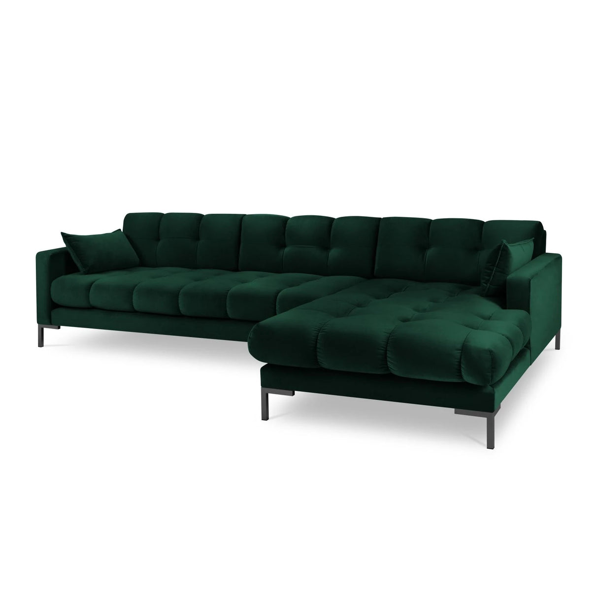 Mamaia 4-Sitzer Ecksofa, Rechte Seite, Metallbeine Schwarz, mit Bezug aus Samt (Blu78) in Flaschengrün, 293x185 cm – Bild 1