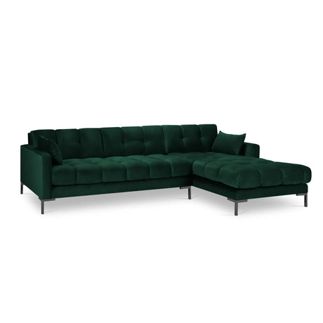 Mamaia 4-Sitzer Ecksofa, Rechte Seite, Metallbeine Schwarz, mit Bezug aus Samt (Blu78) in Flaschengrün, 293x185 cm – Bild 4