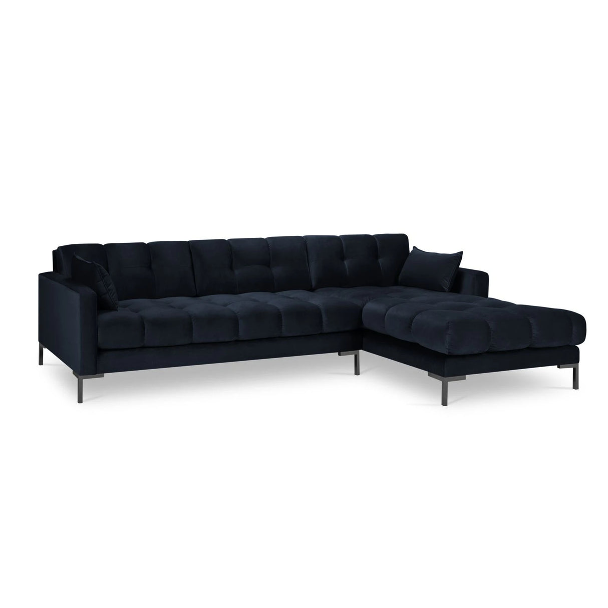Mamaia 4-Sitzer Ecksofa, Rechte Seite, Metallbeine Schwarz, mit Bezug aus Samt (Blu89) in Dunkelblau, 293x185 cm – Bild 4