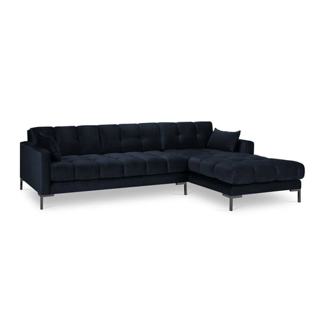 Mamaia 4-Sitzer Ecksofa, Rechte Seite, Metallbeine Schwarz, mit Bezug aus Samt (Blu89) in Dunkelblau, 293x185 cm – Bild 4