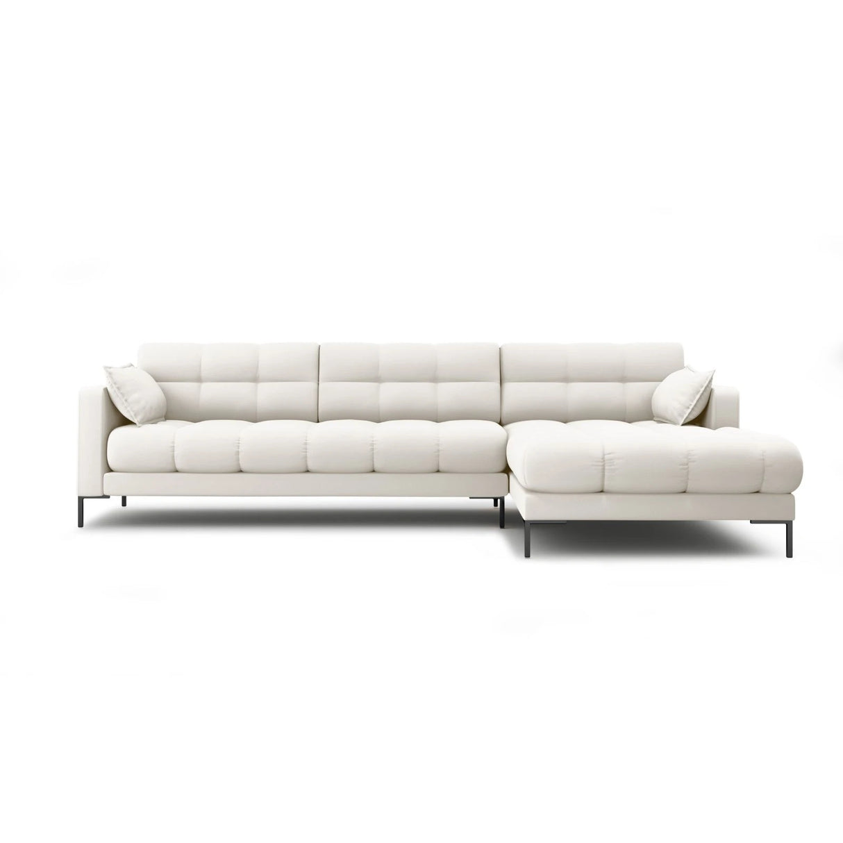 Mamaia 4-Sitzer Ecksofa, Rechte Seite, Metallbeine Schwarz, mit Bezug aus Samt oder Strukturstoff, 293x185 cm – Bild 1
