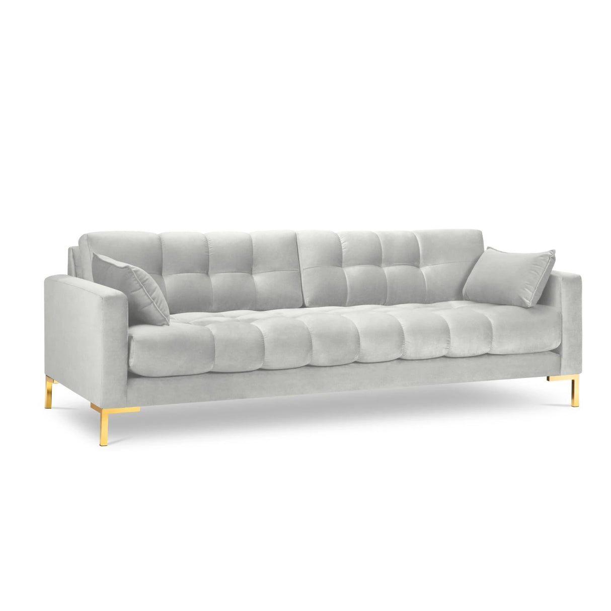 Mamaia 4-Sitzer Sofa, Beine Goldmetall, mit Bezug aus Samt (Blu03) in Silber, 217x96 cm – Bild 1