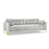 Mamaia 4-Sitzer Sofa, Beine Goldmetall, mit Bezug aus Samt (Blu03) in Silber, 217x96 cm – Bild 1
