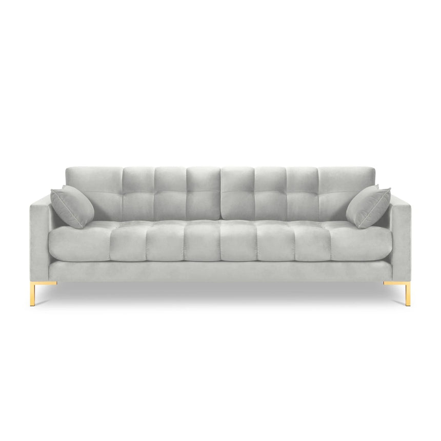 Mamaia 4-Sitzer Sofa, Beine Goldmetall, mit Bezug aus Samt (Blu03) in Silber, 217x96 cm – Bild 4