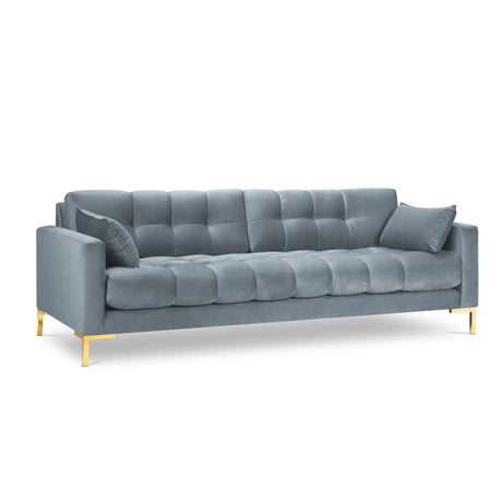 Mamaia 4-Sitzer Sofa, Beine Goldmetall, mit Bezug aus Samt (Blu06) in Hellblau, 217x96 cm – Bild 1