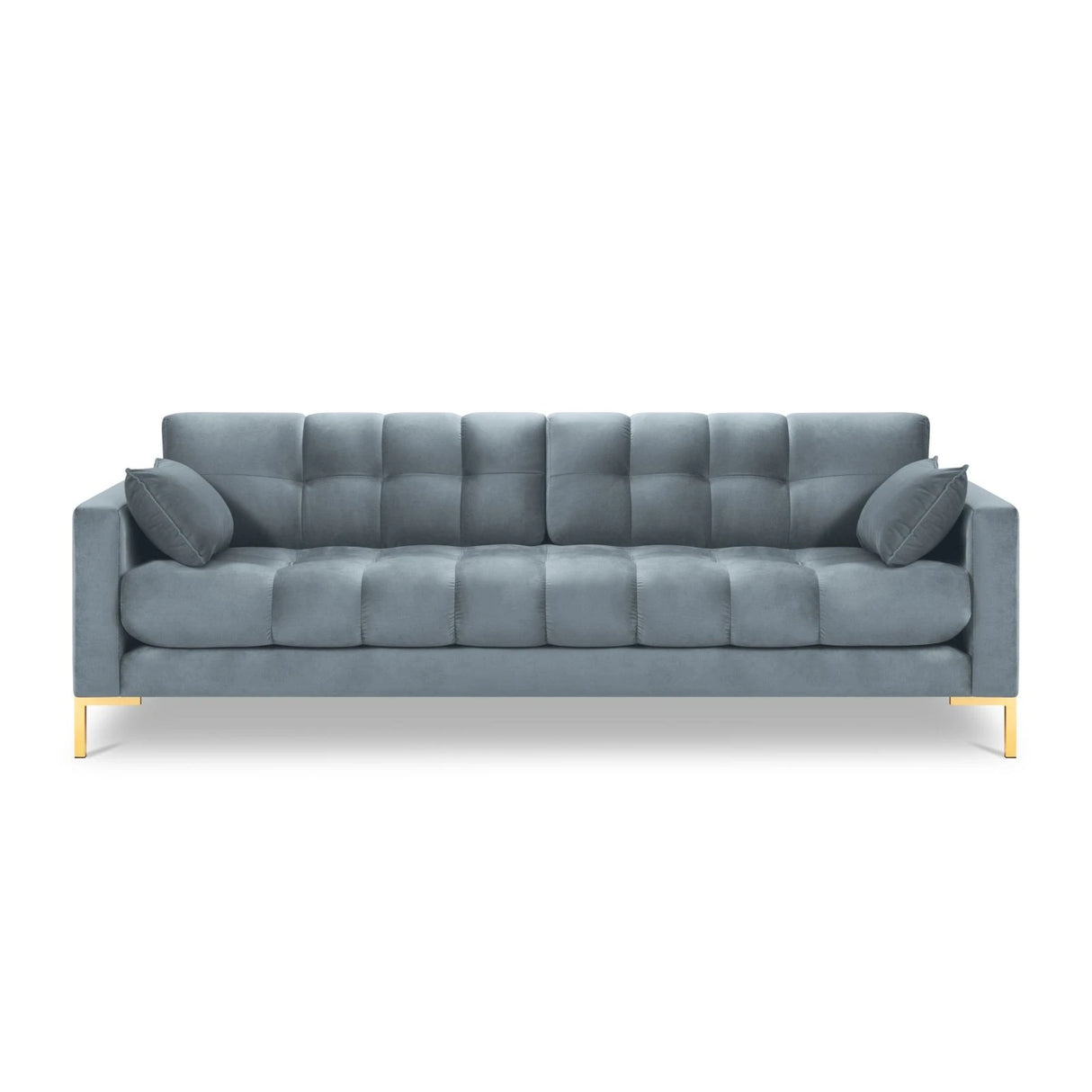 Mamaia 4-Sitzer Sofa, Beine Goldmetall, mit Bezug aus Samt (Blu06) in Hellblau, 217x96 cm – Bild 4