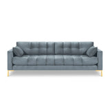 Mamaia 4-Sitzer Sofa, Beine Goldmetall, mit Bezug aus Samt (Blu06) in Hellblau, 217x96 cm – Bild 4