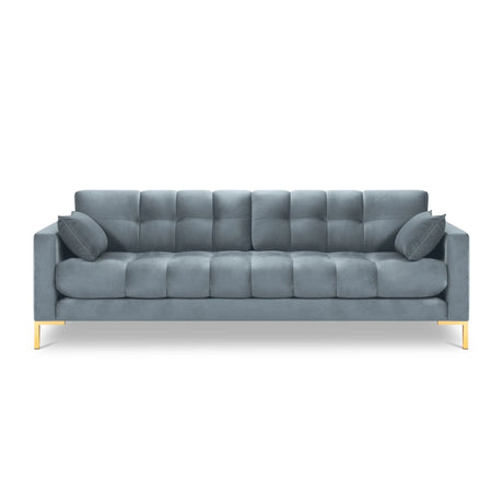 Mamaia 4-Sitzer Sofa, Beine Goldmetall, mit Bezug aus Samt (Blu06) in Hellblau, 217x96 cm – Bild 4