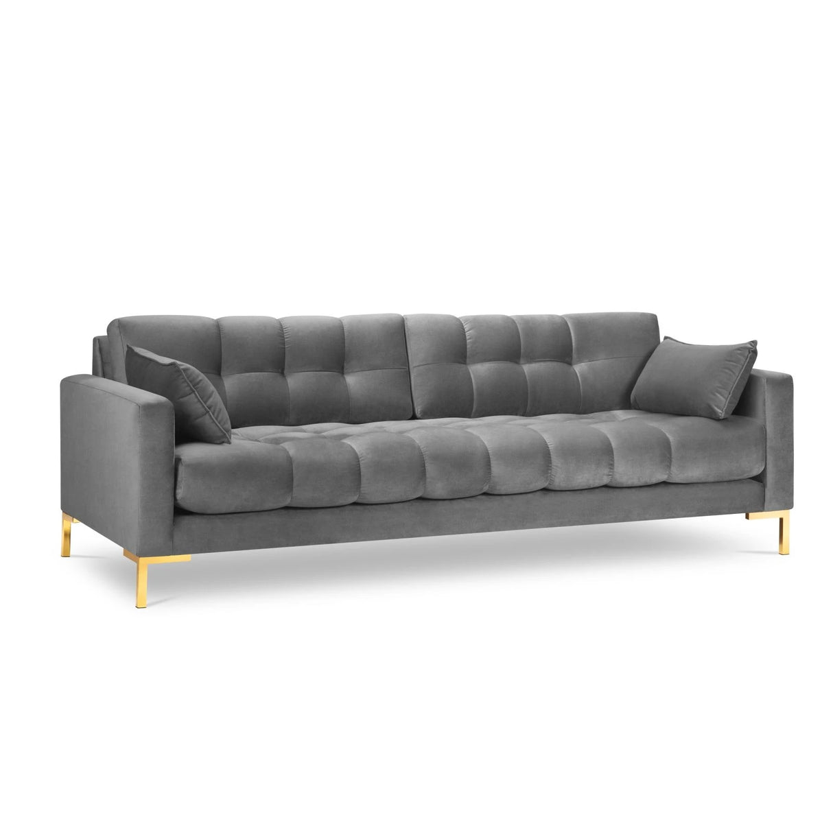 Mamaia 4-Sitzer Sofa, Beine Goldmetall, mit Bezug aus Samt (Blu13) in Hellgrau, 217x96 cm – Bild 1