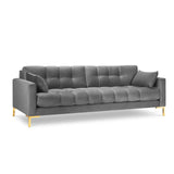 Mamaia 4-Sitzer Sofa, Beine Goldmetall, mit Bezug aus Samt (Blu13) in Hellgrau, 217x96 cm – Bild 1