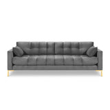 Mamaia 4-Sitzer Sofa, Beine Goldmetall, mit Bezug aus Samt (Blu13) in Hellgrau, 217x96 cm – Bild 4