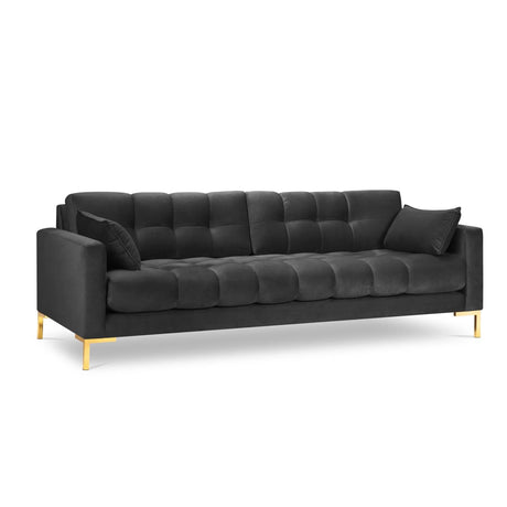 Mamaia 4-Sitzer Sofa, Beine Goldmetall, mit Bezug aus Samt (Blu18) in Dunkelgrau, 217x96 cm – Bild 1