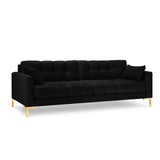 Mamaia 4-Sitzer Sofa, Beine Goldmetall, mit Bezug aus Samt (Blu19) in Schwarz, 217x96 cm – Bild 1