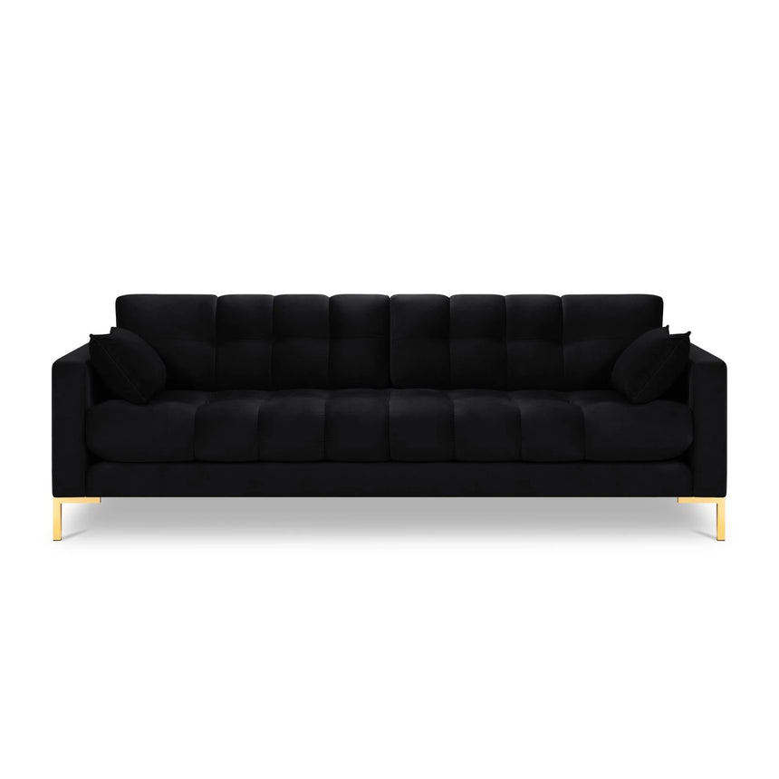 Mamaia 4-Sitzer Sofa, Beine Goldmetall, mit Bezug aus Samt (Blu19) in Schwarz, 217x96 cm – Bild 4