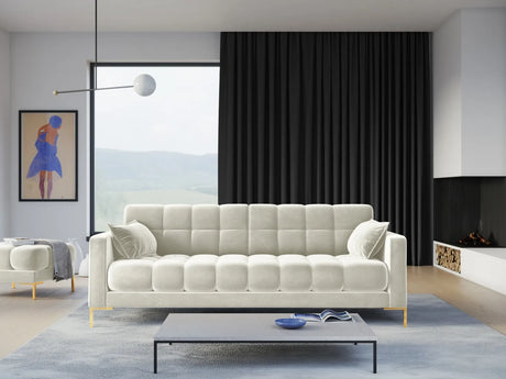 Mamaia 4-Sitzer Sofa, Beine Goldmetall, mit Bezug aus Samt (Blu22) in Leichtes Beige, 217x96 cm – Bild 2