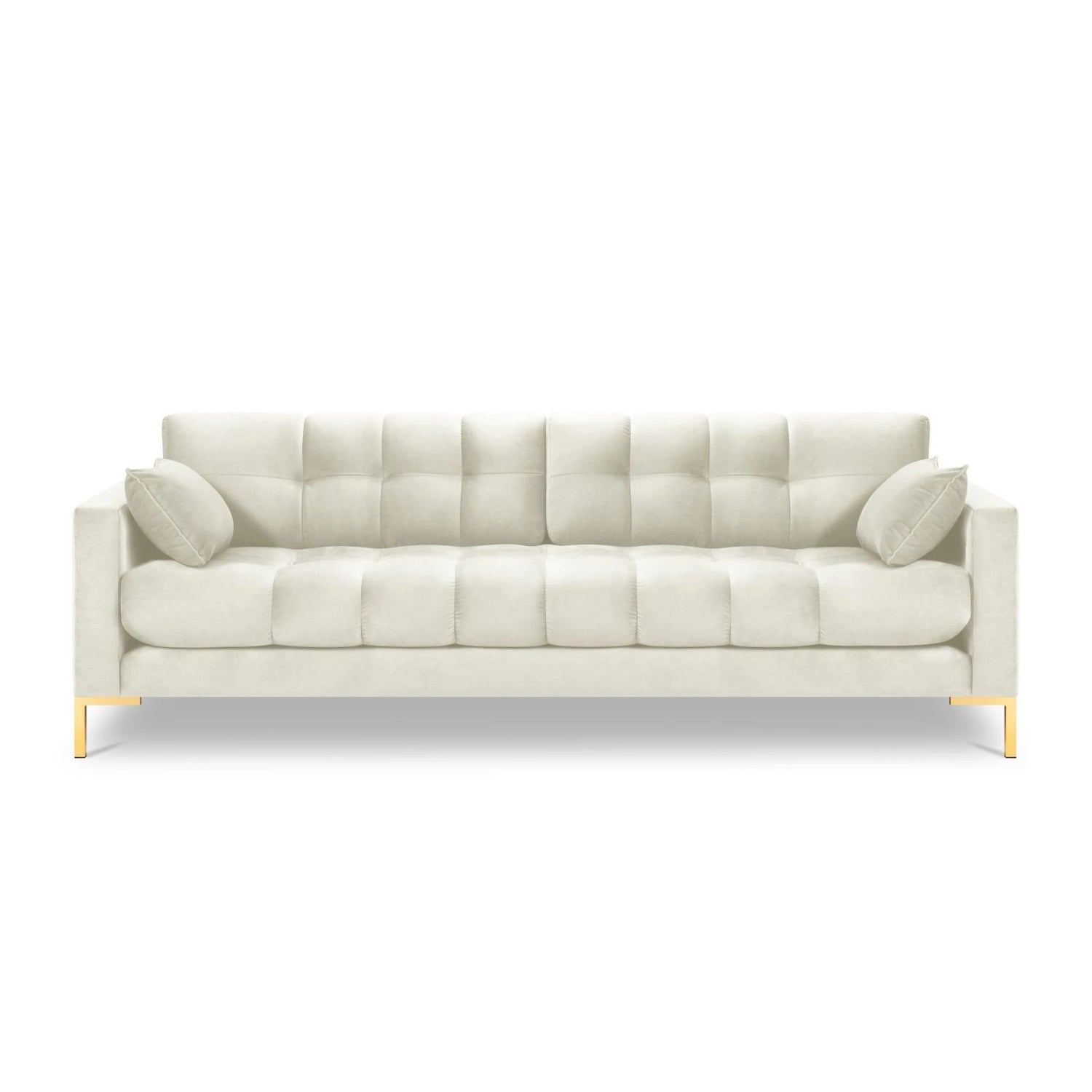Mamaia 4-Sitzer Sofa, Beine Goldmetall, mit Bezug aus Samt (Blu22) in Leichtes Beige, 217x96 cm – Bild 4