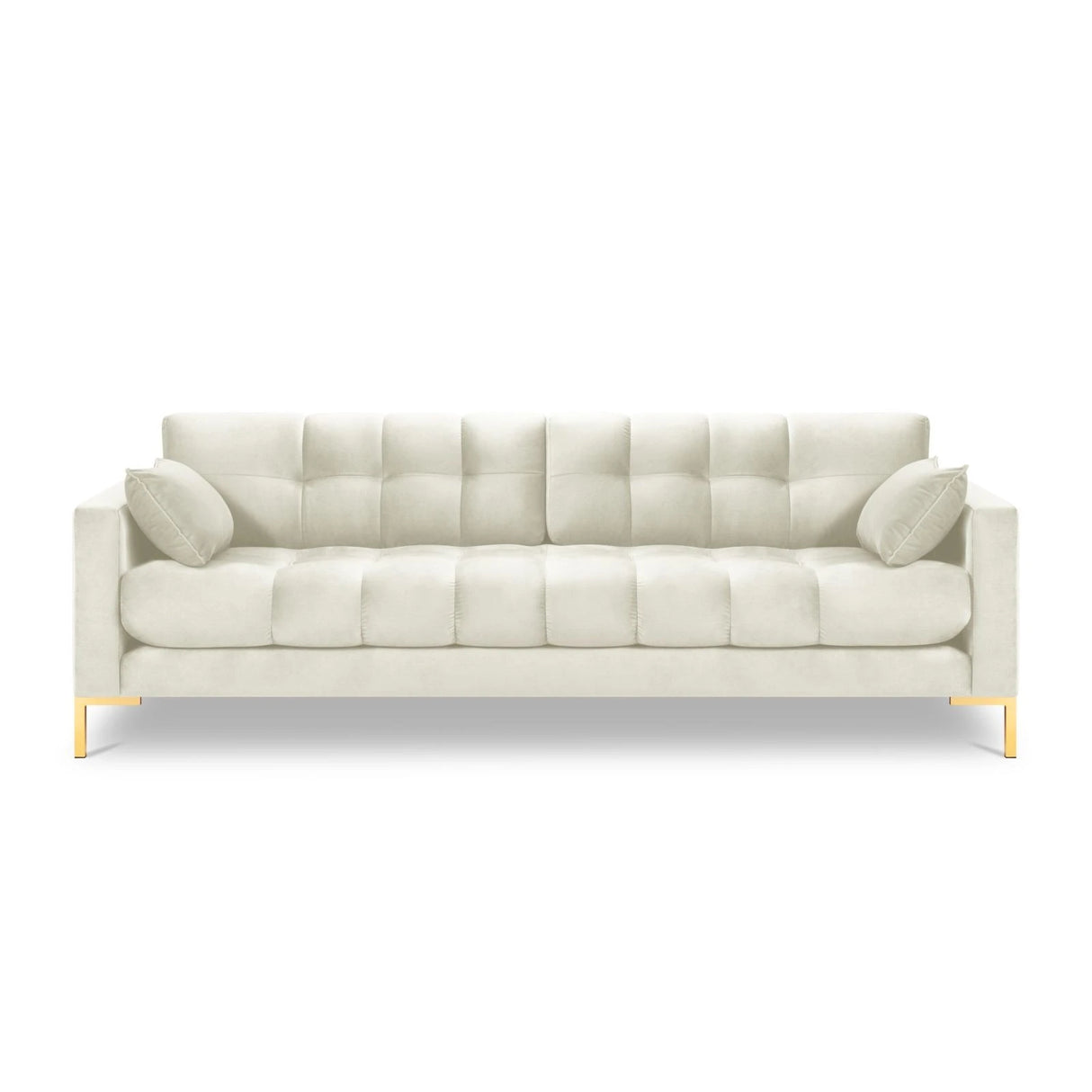 Mamaia 4-Sitzer Sofa, Beine Goldmetall, mit Bezug aus Samt (Blu22) in Leichtes Beige, 217x96 cm – Bild 4