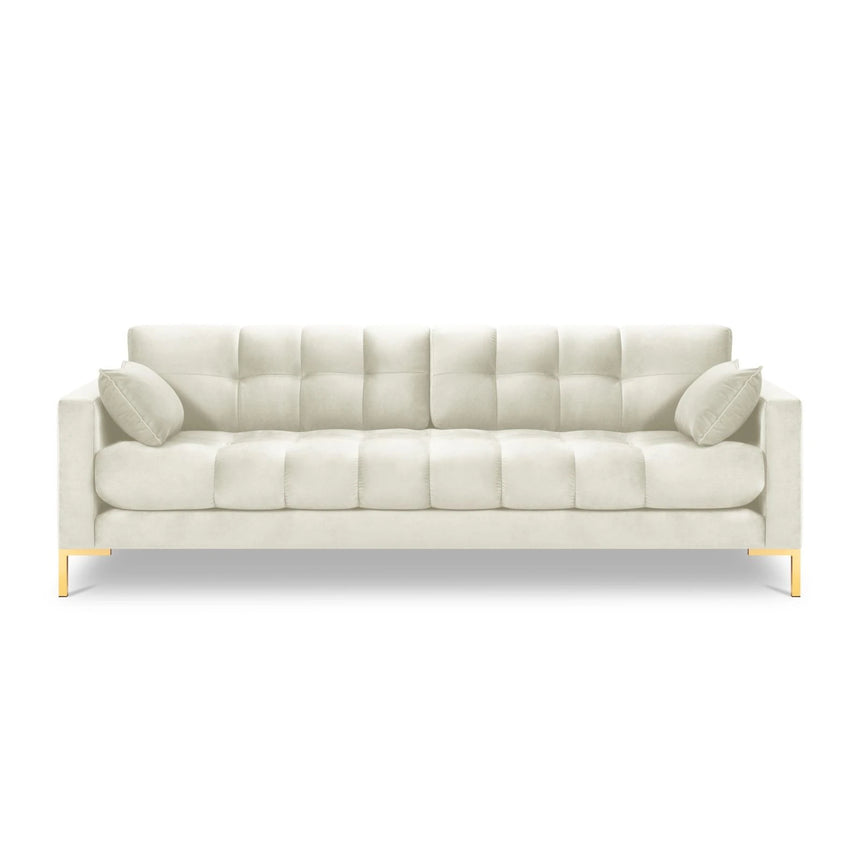 Mamaia 4-Sitzer Sofa, Beine Goldmetall, mit Bezug aus Samt (Blu22) in Leichtes Beige, 217x96 cm – Bild 4