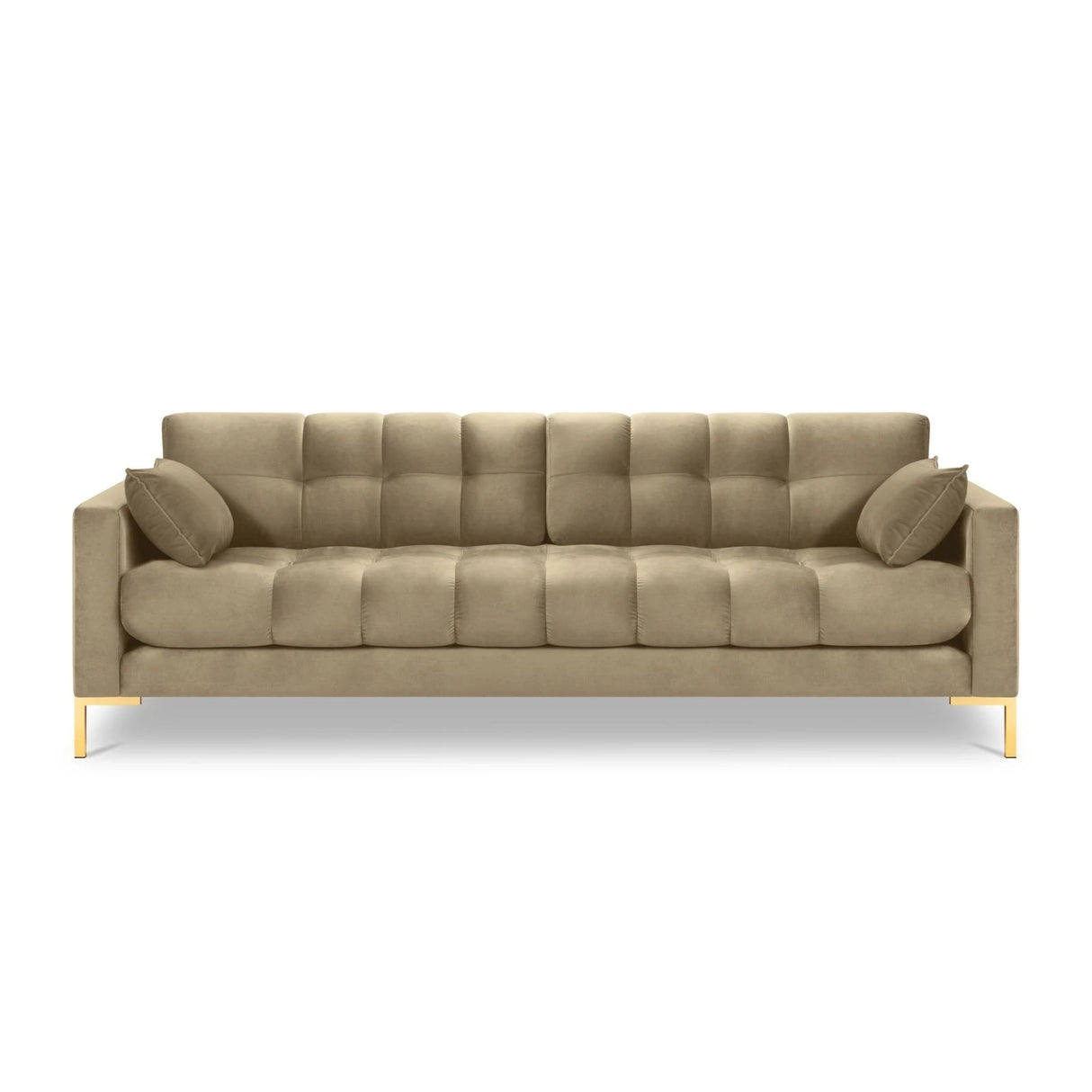 Mamaia 4-Sitzer Sofa, Beine Goldmetall, mit Bezug aus Samt (Blu28) in Beige, 217x96 cm – Bild 4