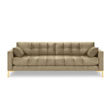 Mamaia 4-Sitzer Sofa, Beine Goldmetall, mit Bezug aus Samt (Blu28) in Beige, 217x96 cm – Bild 4
