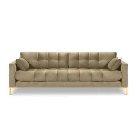 Mamaia 4-Sitzer Sofa, Beine Goldmetall, mit Bezug aus Samt (Blu28) in Beige, 217x96 cm – Bild 4