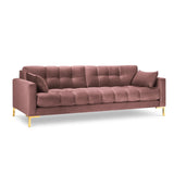 Mamaia 4-Sitzer Sofa, Beine Goldmetall, mit Bezug aus Samt (Blu52) in Rosa, 217x96 cm – Bild 1