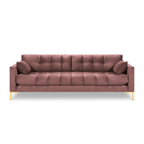 Mamaia 4-Sitzer Sofa, Beine Goldmetall, mit Bezug aus Samt (Blu52) in Rosa, 217x96 cm – Bild 4