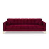Mamaia 4-Sitzer Sofa, Beine Goldmetall, mit Bezug aus Samt (Blu59) in Rot, 217x96 cm – Bild 4