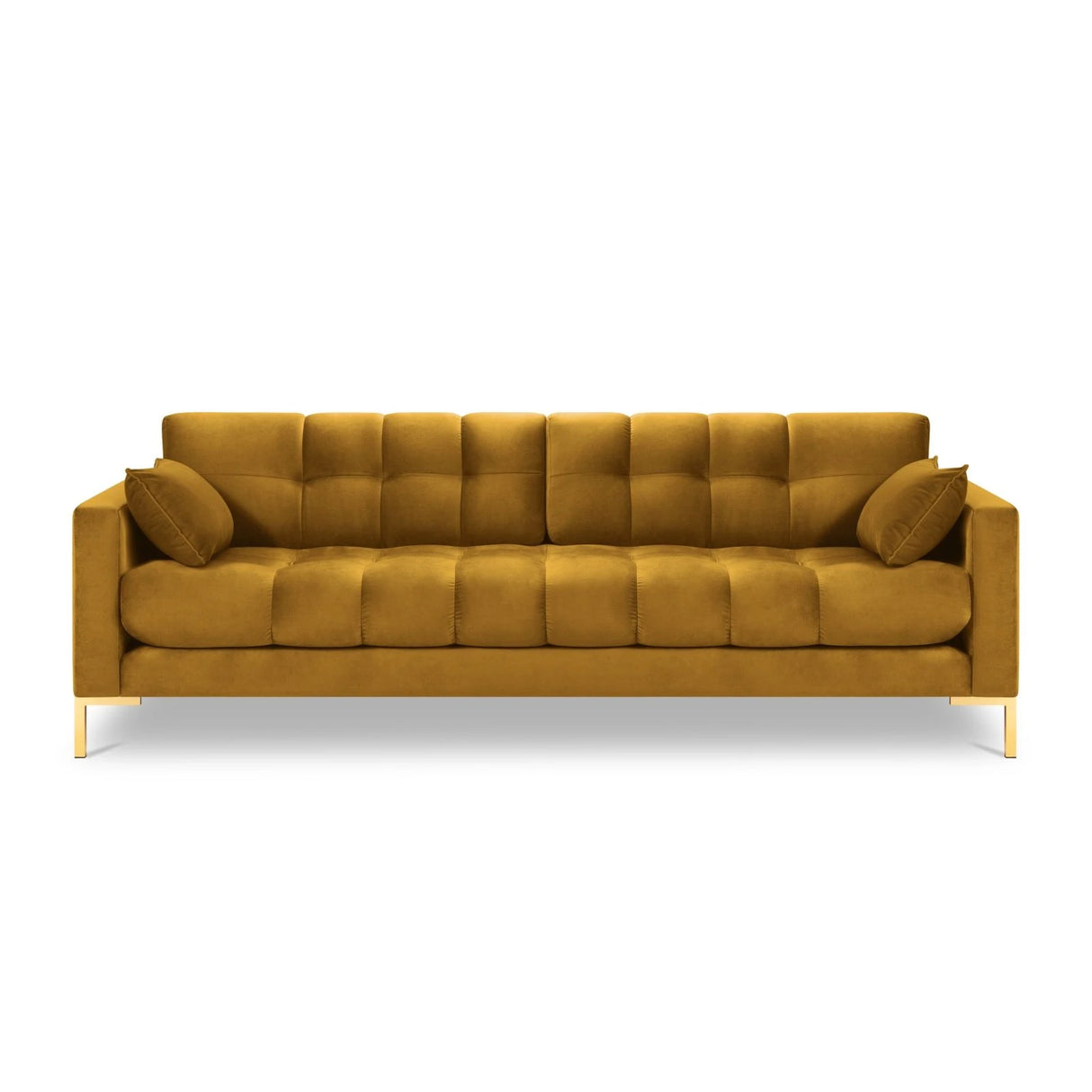 Mamaia 4-Sitzer Sofa, Beine Goldmetall, mit Bezug aus Samt (Blu68) in Gelb, 217x96 cm – Bild 4