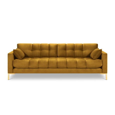 Mamaia 4-Sitzer Sofa, Beine Goldmetall, mit Bezug aus Samt (Blu68) in Gelb, 217x96 cm – Bild 4