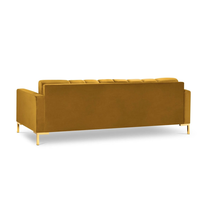 Mamaia 4-Sitzer Sofa, Beine Goldmetall, mit Bezug aus Samt (Blu68) in Gelb, 217x96 cm – Bild 5